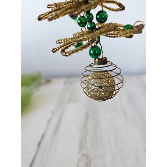 Vintage beaded tree gold green unique Xmas - Picture 3 of 7